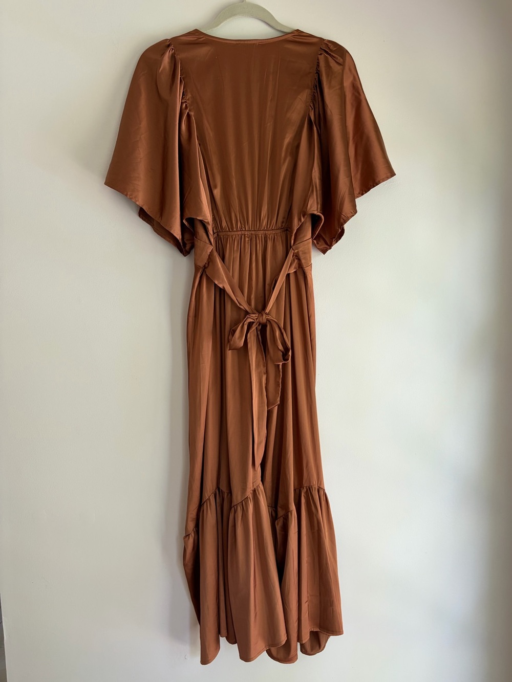 Baltic Born Pasadena Copper Satin Tiered Ruffle Hem Midi Dress Size L - Picture 4 of 7